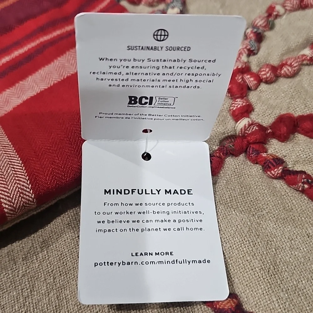 Pottery Barn Love Script Reversible Plaid Pillow Cover, Red Khaki Rustic NWT